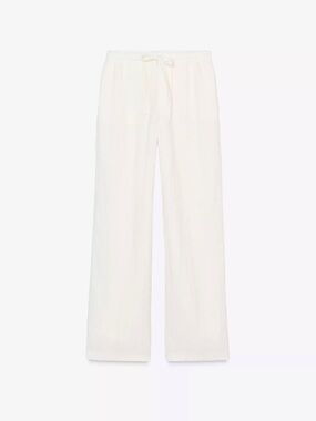 NWT Zara White Drawstring Wide-Leg Lounge Pants Linen-Like Summer Pants XS